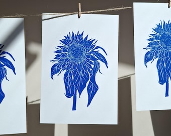 Sunflower Linocut Print - A5