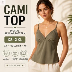 Cami Top Sewing Pattern PDF, Camisole Pattern, Spaghetti Strap Top, Tank Top Sewing Pattern, Women's Summer Top, A4| A0| US Letter, XS-xxL