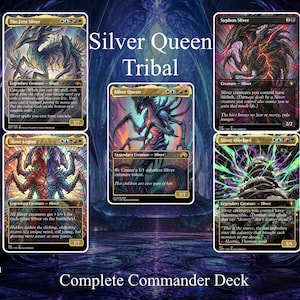 May include: A collection of five Magic: The Gathering trading cards featuring The First Sliver, Syphon Sliver, Sliver Queen, Sliver Legion, and Sliver Hivelord. The cards display intricate, colourful, stained-glass style artwork and text.
