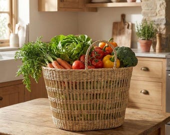 Panier en rotin fait main | Grand panier de rangement tressé | Osier naturel | Décoration rustique style ferme