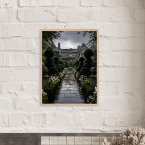 Wandkunst im englischen Landhausstil, Landschaftsdruck mit verwunschenem Steinpfad