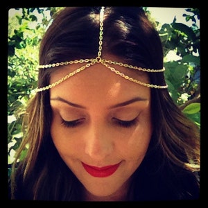 Thin Gold Double Strand Head Chain, Boho hair, Coachella, hipster, hippy, Gold or Silver Adj Headchain image 1