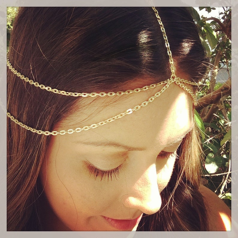 Thin Gold Double Strand Head Chain, Boho hair, Coachella, hipster, hippy, Gold or Silver Adj Headchain image 2