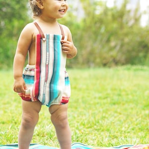 White Serape Baby Romper, Mexican Zerape