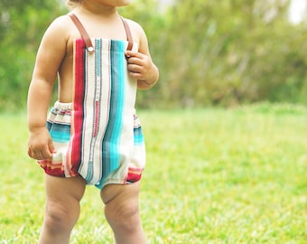 White Serape Baby Romper, Mexican Zerape