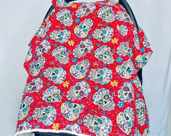 Red Sugar Skull Carrier Canopy Blanket