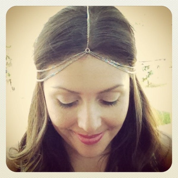 Thin Double Strand Head Chain, Silver Adj Headchain