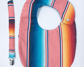 Coral Serape Bib & Pacifier Set