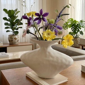 Textured Ceramic Vase: Wide Mouth Sculptural Pottery, Black or White (Small/Large)