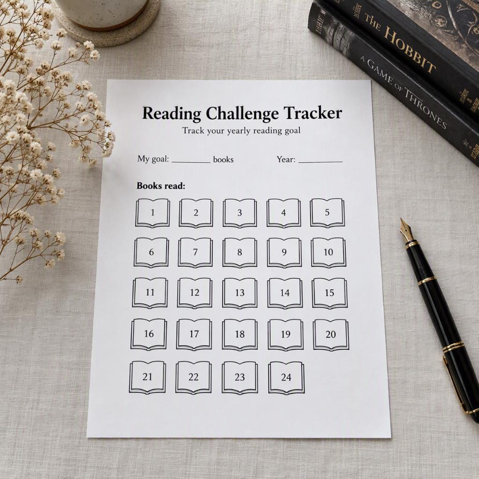Study Challenge Books Reading Challenge Tracker Printable, Yearly Reading Goal Chart, 24 Book ...