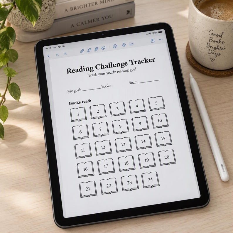 Study Challenge Books Reading Challenge Tracker Printable, Yearly Reading Goal Chart, 24 Book ...