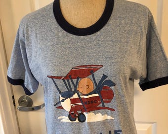 RARA - Camiseta vintage de Charlie Brown y Snoopy de los años 70 con cuello redondo