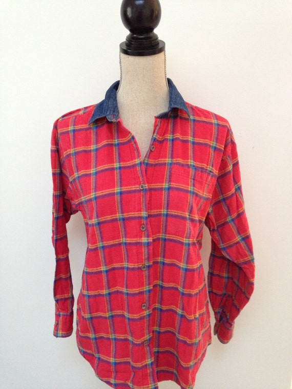 Vintage Flannel Shirt w Denim collar - image 1