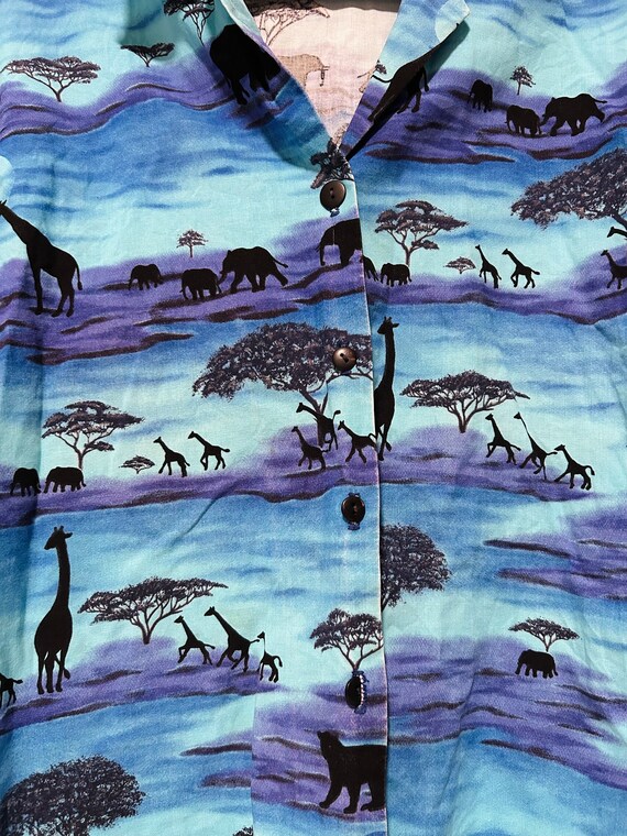 Vintage 80s Elephant Giraffe Safari Shirt - image 3