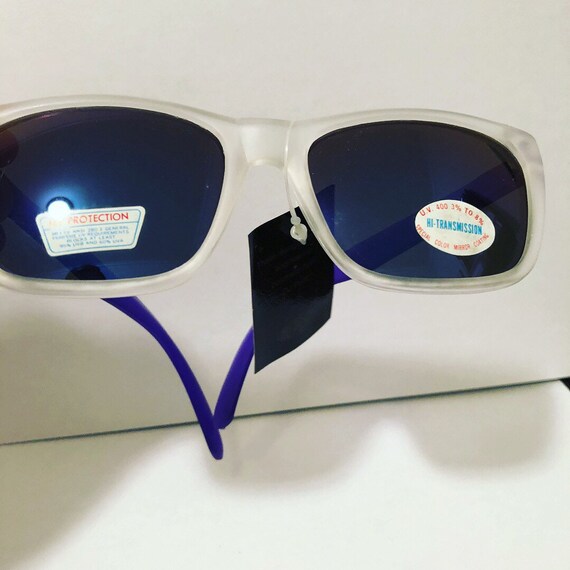 Vintage 90s Purple and Clear Wayfarer Sunglasses … - image 1