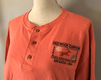Vintage Red Rock Schlucht 90er Jahre Langarm Henley Tshirt