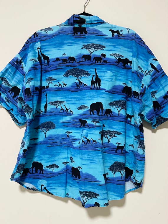 Vintage 80s Elephant Giraffe Safari Shirt - image 2
