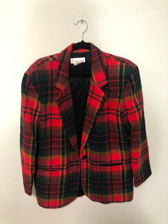 Vintage Red Black Wool Oversized Women’s Blazer - image 4