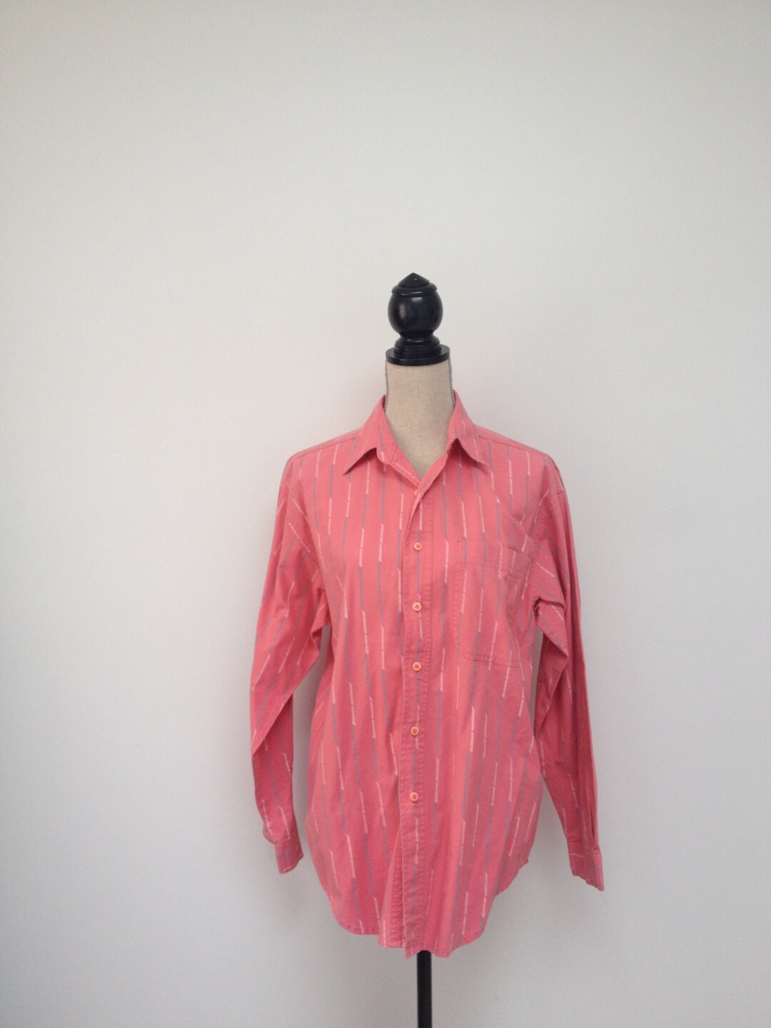 80s Vintage Coral 100% Silk Button Up Shirt Men's