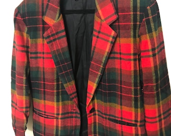 Vintage Red Black Wool Oversize'owa damska marynarka