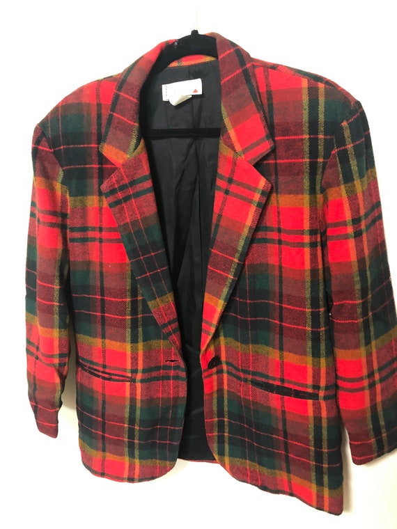 Vintage Red Black Wool Oversized Women’s Blazer - image 1