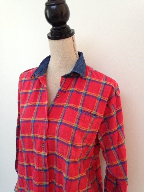 Vintage Flannel Shirt w Denim collar - image 3