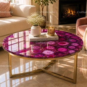 Custom Agate Table Top | Coffee, Side & Dining | 12–60 Inches | Handmade Stone Furniture