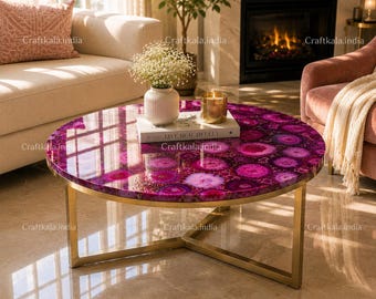Tablero de mesa de ágata a medida / Mesa de centro, auxiliar y de comedor / 12–60 pulgadas / Muebles de piedra hechos a mano
