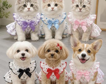 Abito gonna da principessa per animali domestici: abbigliamento estivo a pois con fiocco per cani e gatti
