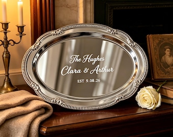 Personalized Stainless Steel Tray, Custom Engraved Serving Platter, Wedding Gift for Bride and Groom, Anniversary Engagement Gift for Couple