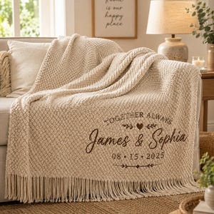 Manta personalizada para bodas, manta bordada a medida, decoración del hogar, regalos de inauguración de casa, regalo para recién casados, regalo para despedida de soltera.