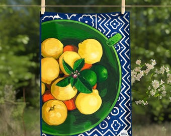 Lemon Bowl Tea Towel: Still Life | Australian Kitchen Decor | 70 x 50cm | 100% Linen