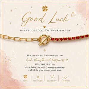 Lucky Mixed Chain Bracelet, Black or Red Woven Cord, Gold Tone Paperclip Links, Toggle Clasp, Good Luck Gift for Women