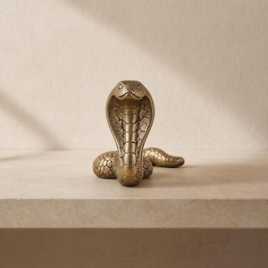 Miniature Brass Snake Figurine, Antique Vintage Style Cobra Statue, Solid Brass Zodiac Animal Sculpture Decor Gift