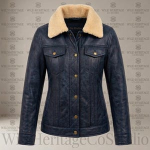 Premium Genuine Leather Shearling Jacket, Vintage Aviator Style, Winter Leather Coat, Faux Fur Collar, Quilted Panel Design