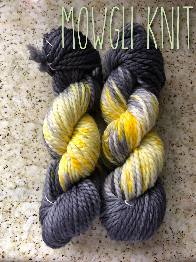 Merino Wool Yellow and Gray Hand Dyed Chunky Ombre Yarn