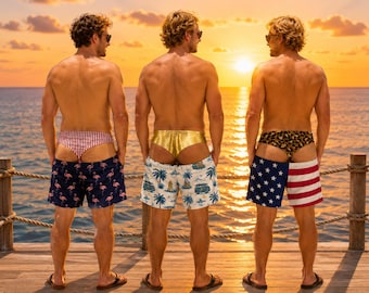 Custom Funny Patriotic Men_s Swim Trunks, Warning Wide Load Swim Shorts, Personalized Beach Shorts, Birthday Gift