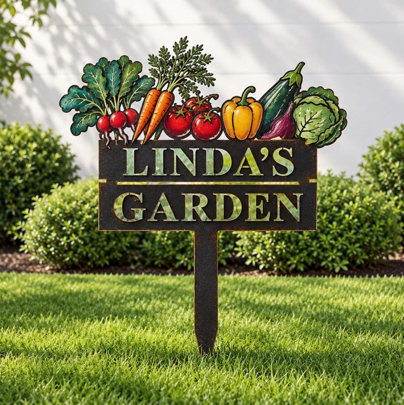 Vermiculture Sign Personalized Vegetable Garden Metal Stake, Custom Garden Name Sign ...