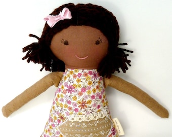 Handmade Rag Waldorf Doll, African American, Brown Skin, Cloth Doll, Personalized, Millie