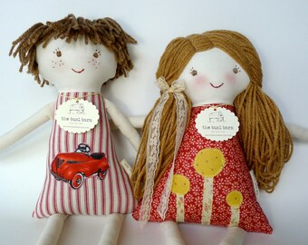 Brother Sister, Set of 2 Custom Rag Dolls, Cloth Doll, Waldorf Siblings