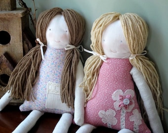 Sisters Set of 2 Custom Rag Dolls, Cloth Doll, Waldorf Siblings