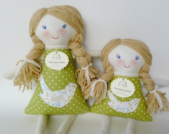 Custom Set of 2 Rag Dolls, Big Sister Little Sister, Handmade Waldorf Cloth Doll, Eleanor and Clara
