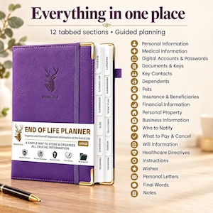 End of Life Planner, 112-Page Personal Records Organizer with 12 Tabbed Sections