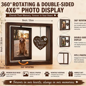 Cornice commemorativa per animali domestici, 4x6, bifacciale, girevole, in legno, per foto.