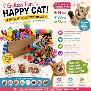 Boîte surprise de jouets pour chats (14, 28 ou 56 pièces) pour plusieurs chats