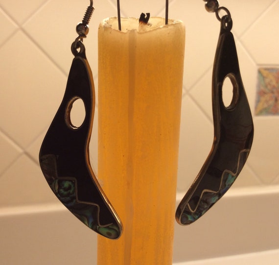 Dramatic Vintage Handmade Mexico Abalone and Silv… - image 4