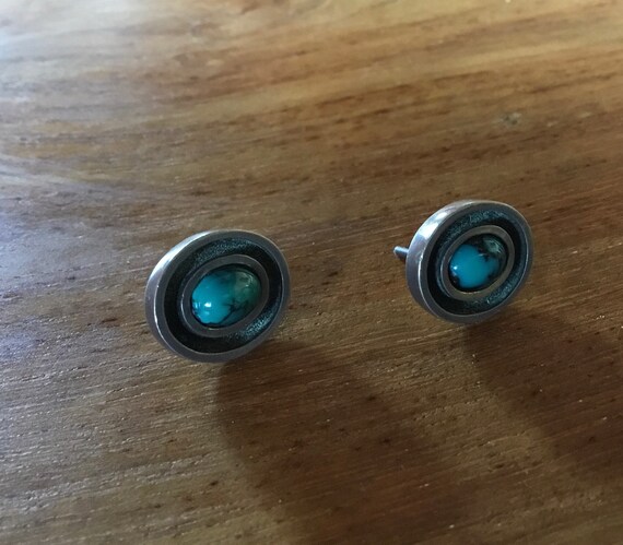 Stunning Vintage Silver & Turquoise Post Earrings - image 2