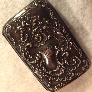 Antieke sterlingzilveren kaart of sigarettenkoker van Unger Brothers [48,09 gram]