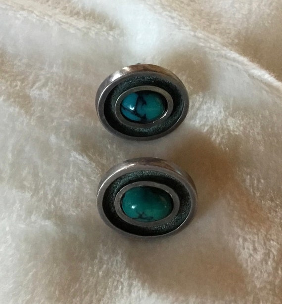 Stunning Vintage Silver & Turquoise Post Earrings - image 8