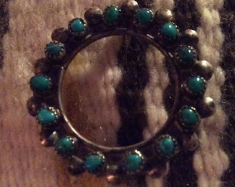 Vintage Zuni Snake Eye Turquoise Brooch Pin